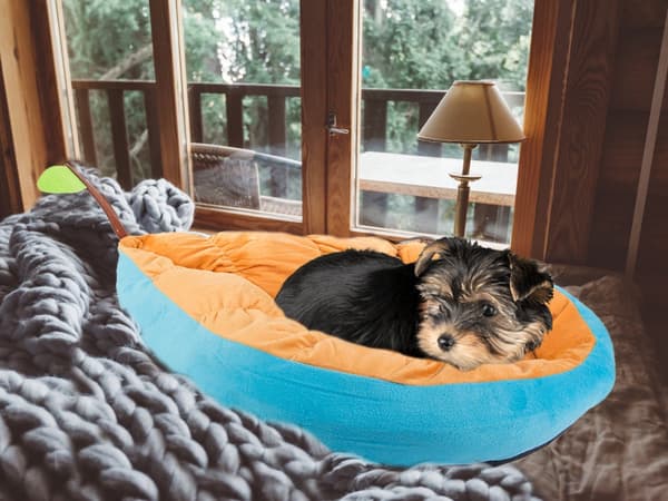 Hund- og kattebed plys bladform 52x45 cm skridsikker underside