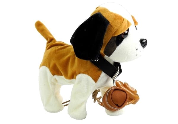 Interaktiv leksakshund på koppel St Bernard 24 cm, sjunger och dansar