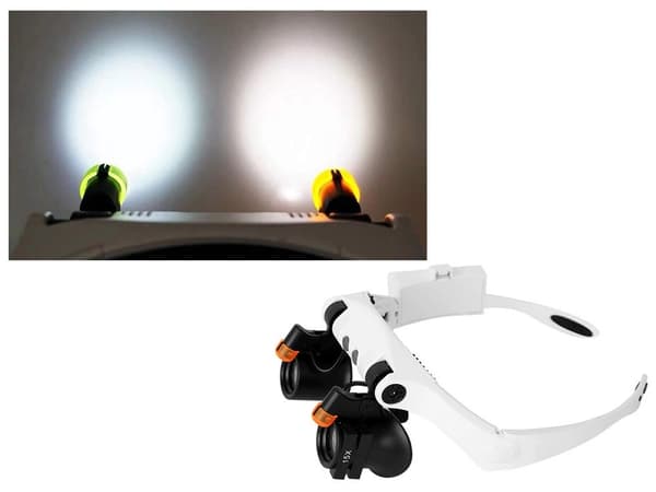 Pannlupp med LED och 14 linser 3x–10x vit/svart