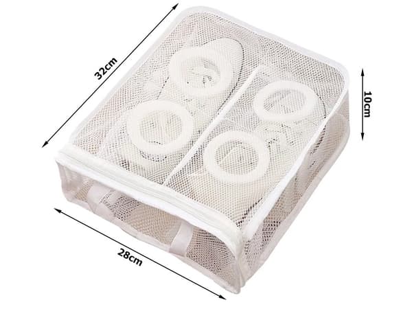 Skopose til vask mesh med lynlås 2 rum hvid 28x32x10 cm