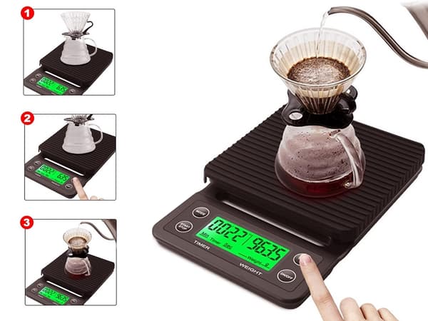 Elektronisk kaffevægt med timer 0,1 g 0–5 kg brun inkl. AA