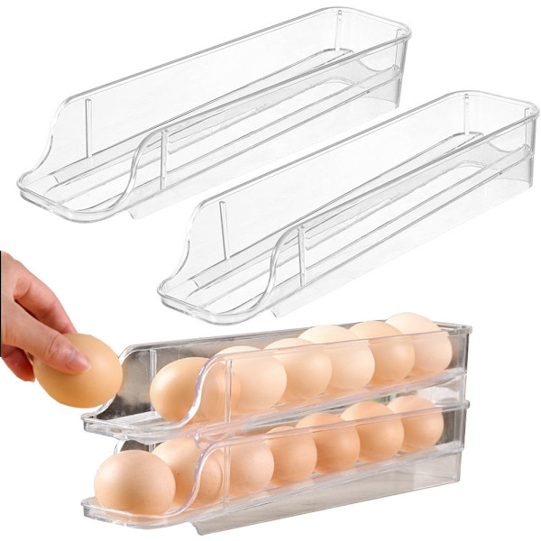 Äggbox för kylskåp 14 ägg, 2 stapelbara äggbrickor transparent