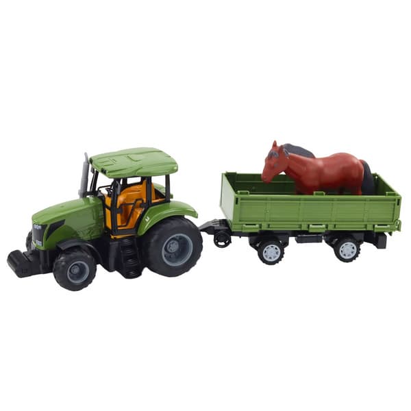 Fjernstyret legetraktor med anhænger og hestefigur 48 cm 2,4 GHz