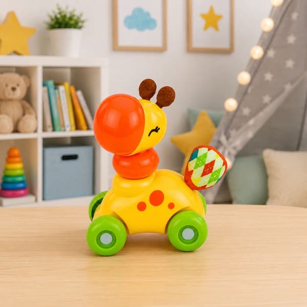 Sensorisk leksaksbil giraff 14 cm i plast med gummielement