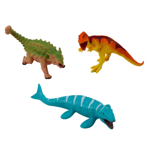 Dinosauriefigurer legesæt 7 dele med vulkan, træ og stubbe i plastik