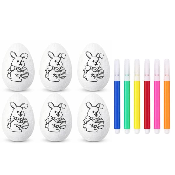 Polystyreenimunien askartelusetti 6-pack pupuaiheilla + 6 väritussia