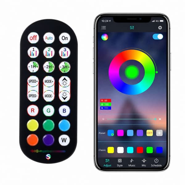 LED-kulmalamppu 90 cm RGB 16M väriä 210 tilaa Bluetooth USB