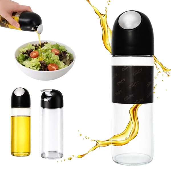 Oljedispenser glas 510 ml med gravitationskork svart
