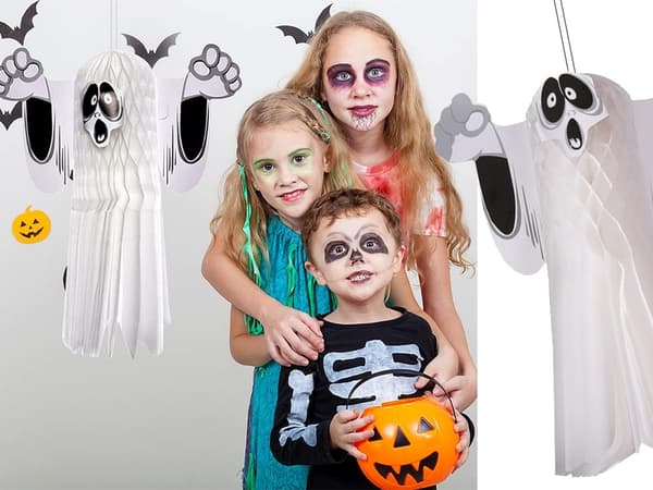 Hængende Halloween-spøgelse 3D papirsdekoration hvid 36 cm foldbar