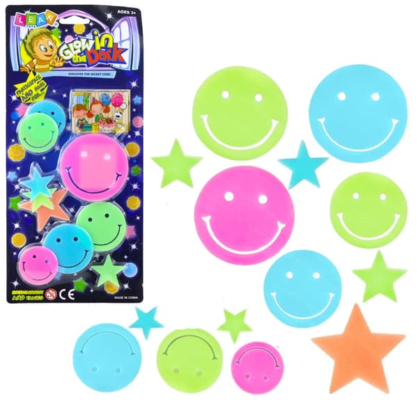 Fluorescerande väggstickers ansikten & stjärnor 10-pack självhäftande