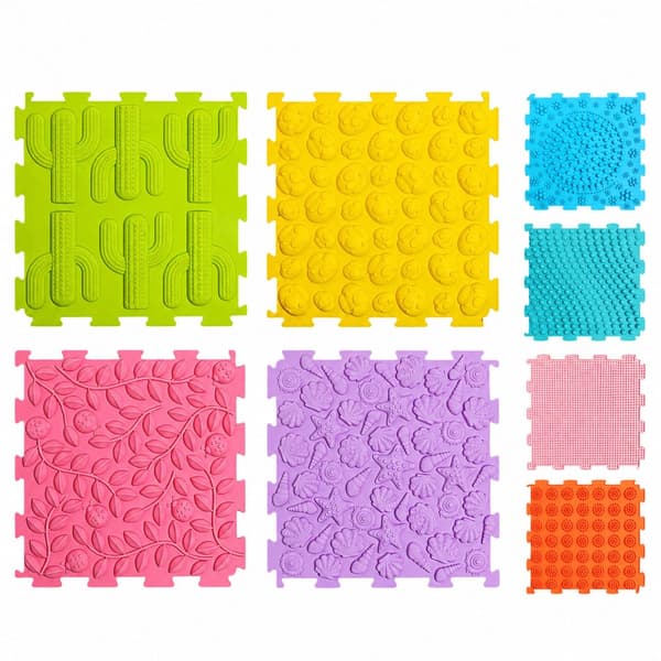 Sensorisk pusselmatta i silikon 12 delar 25x25 cm för barn
