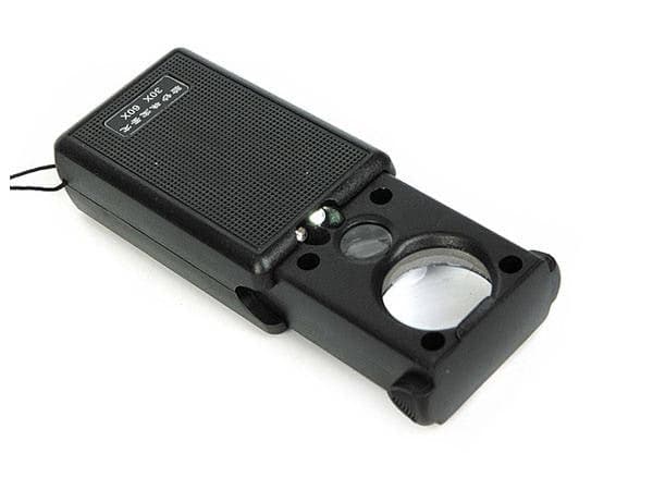 Juvelerlupe 30x/60x med LED og UV, inkl. batterier