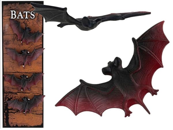 Halloween fladdermöss dekoration 4-pack gummi/plast brun-svart 10 cm