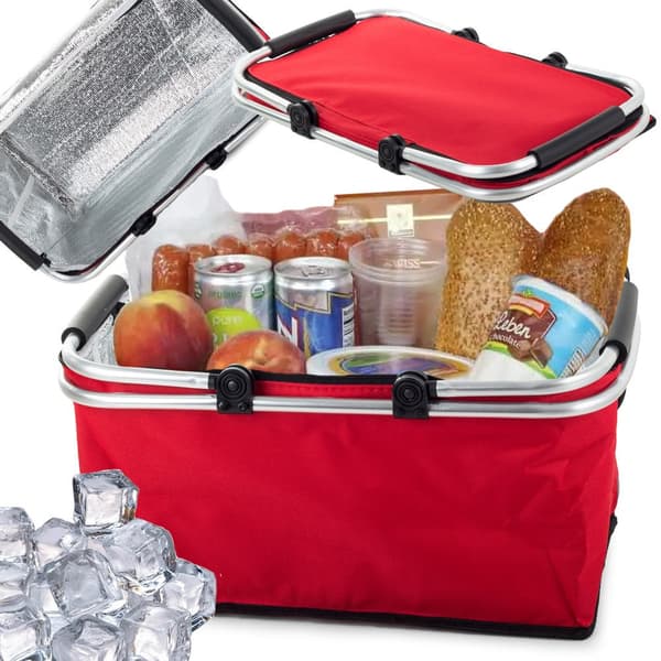 Sammenfoldelig picnickurv med isolering rød 48 x 28 x 22 cm
