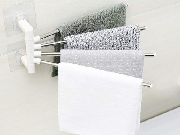Handdukshängare vägg 4 svängbara armar självhäftande vit 24 cm