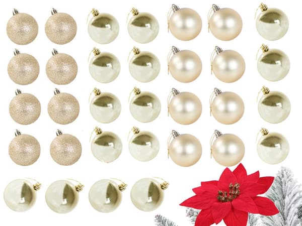 Julekugler i plast guld 100 stk. med stjerne 30–60 mm