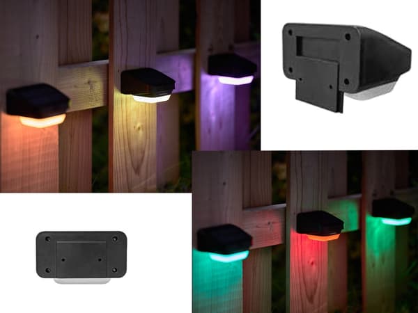 Solcellelampe LED RGB til trappe/hegn med skumringssensor sort