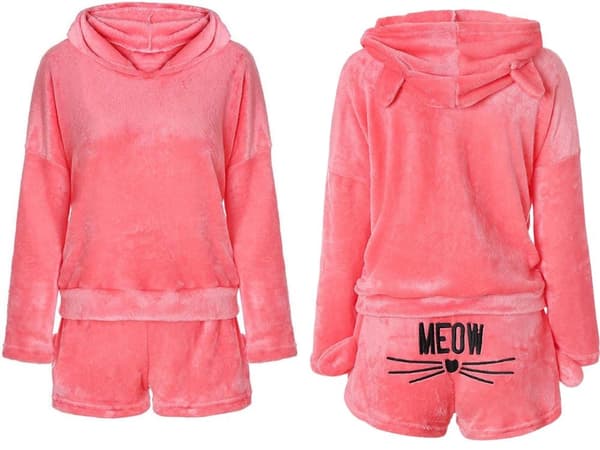 Pyjamas til dame 2 dele bomuld langærmet overdel + shorts rosa str. M