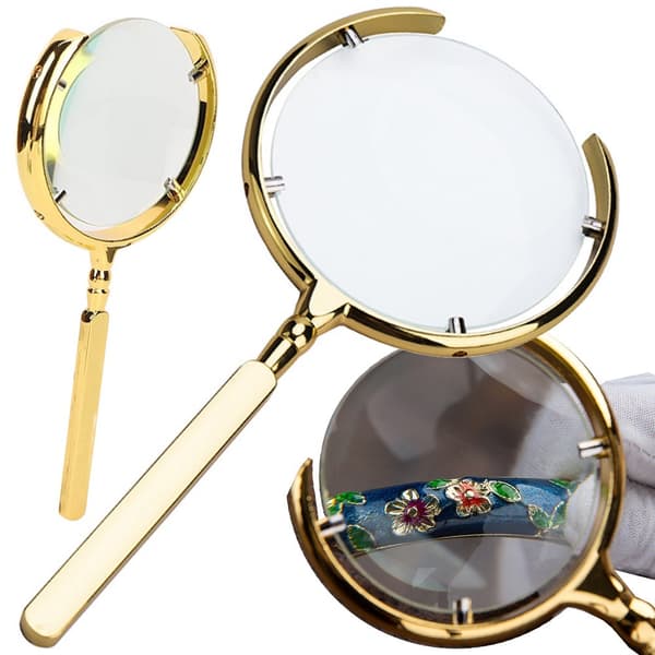 Læselup 6x med glaslinse metal guld linsediameter 9 cm