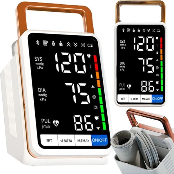 Blodtryksmåler til overarm genopladelig LCD stemmeguide 22–32 cm