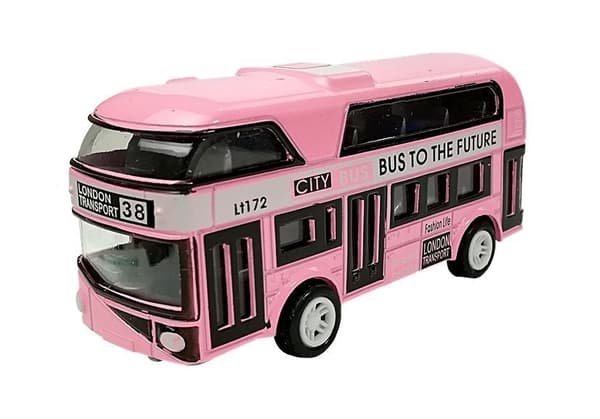 Leksaksbuss dubbeldäckare 9 cm pull-back blå, 3+ år