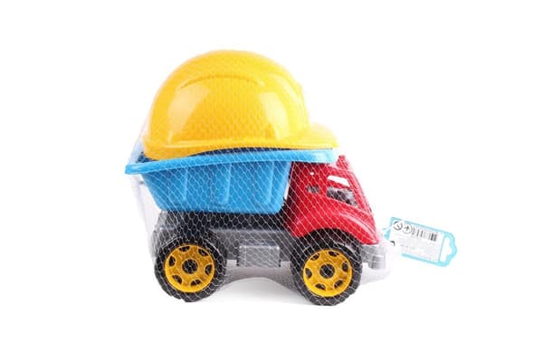 Leksaksdumper röd med hjälm, 3+ år
