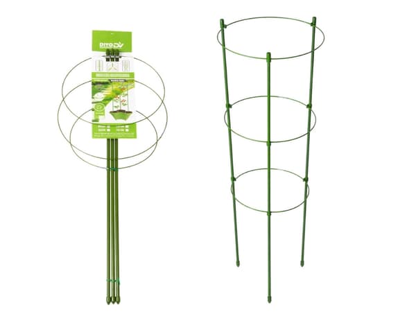 Växtstöd 90 cm med 3 justerbara ringar, grön metall/plast