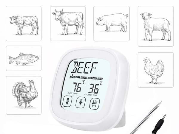 Digital stegetermometer med touchscreen og sonde 120 cm hvid
