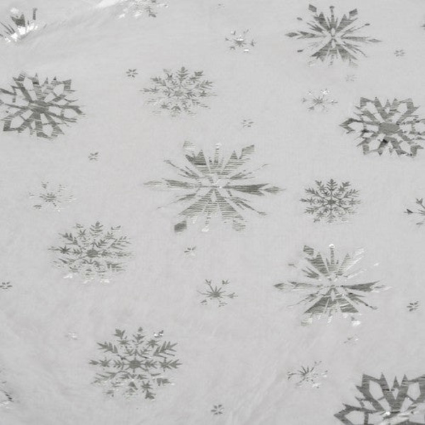 Juletræstæppe 120 cm hvid/sølv polyester med stjerner & snefnug