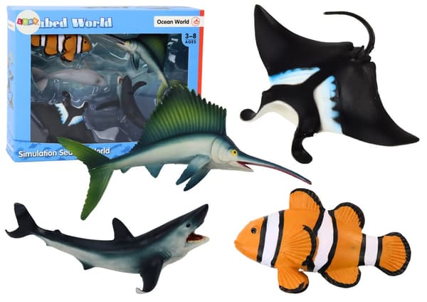 Havsdjurfigurer set 5-pack realistiska (haj, delfin, rocka) 3+