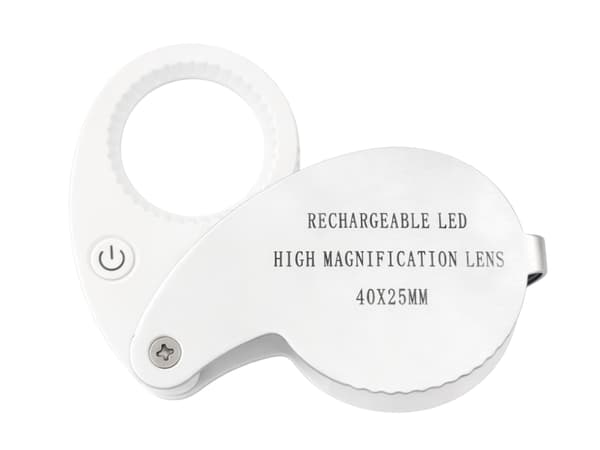 Lup 40x 25 mm med 9 LED USB-C genopladelig foldbar