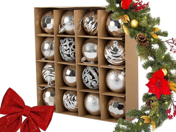 Julgranskulor plast 16-pack silver 55–65 mm mix 5 designer okrossbara