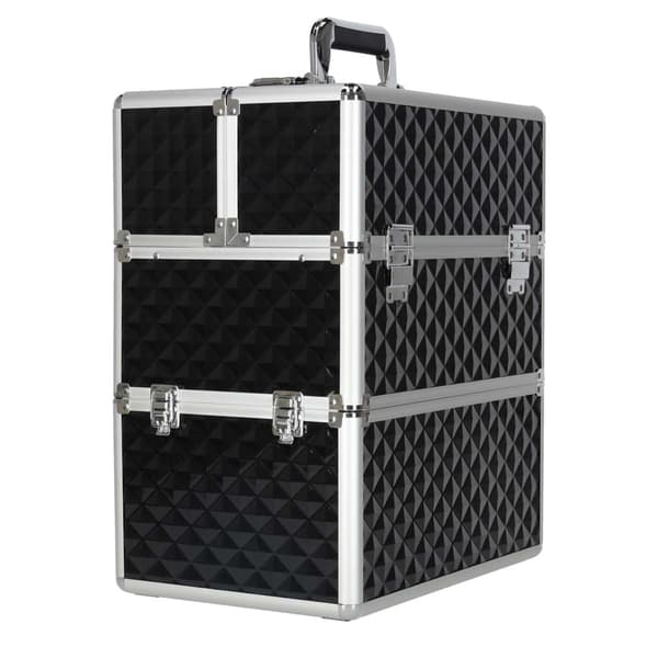Makeuptaske makeupkuffert med 5 niveauer og 4 rum, sort plast