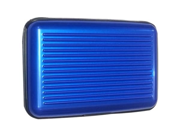 Kortholder i aluminium RFID-beskyttelse 6 rum blå 11x7,5x2 cm