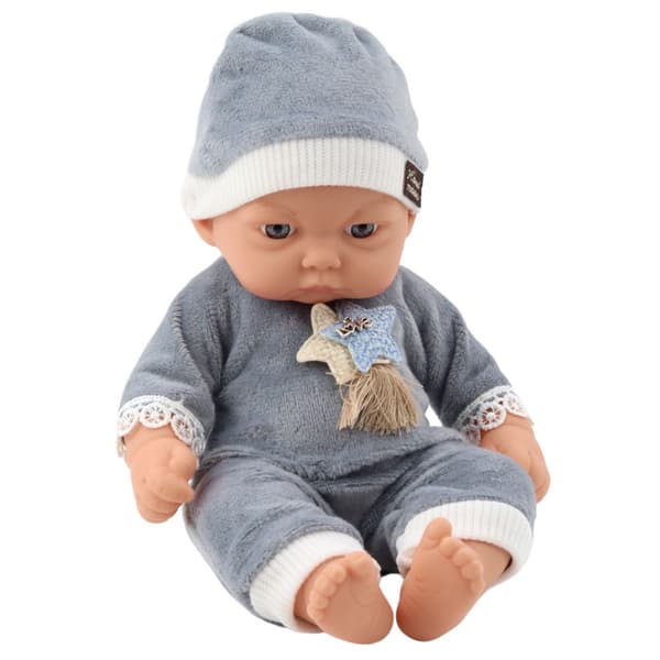 Vauvanukke 24 cm harmaassa pyjamassa ja myssyllä, setti