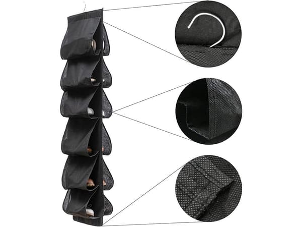 Hængende skoholder til garderobe 12 lommer 115x32 cm sort