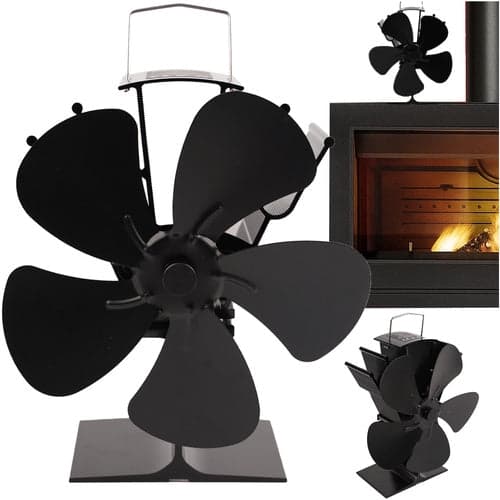 Varmedrevet brændeovnsventilator 5-bladet sort aluminium 60–345°C