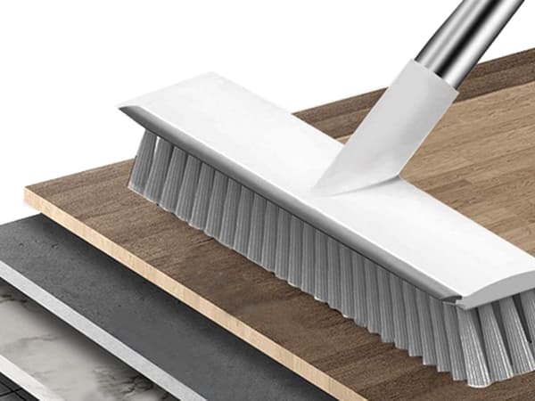 Skrubbebørste med gummiskraber 2-i-1, justerbart skaft, 122 cm