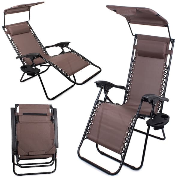 Hopfällbar zero gravity-solstol med canopy och bord brun 140 kg