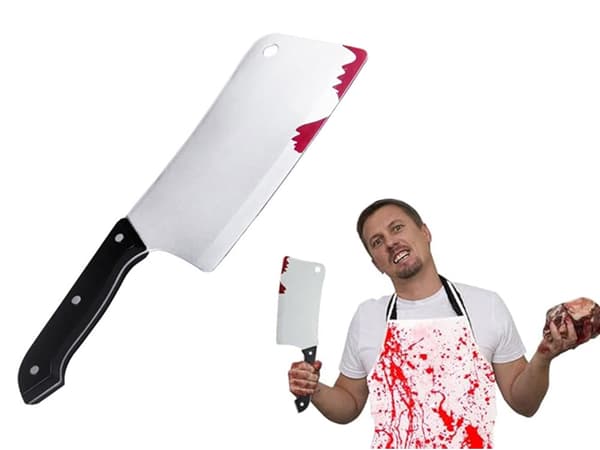 Halloween-kniv cleaver i plast med blodig effekt 1-pack