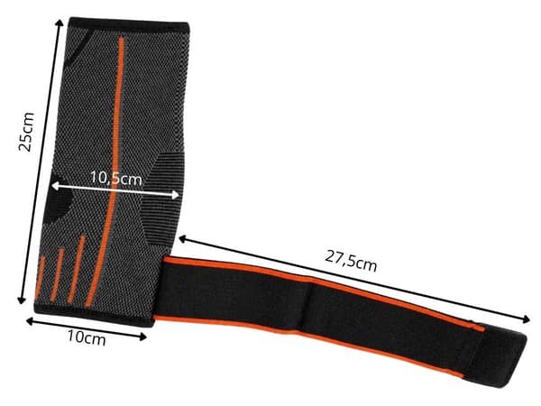 Ankelstöd med kardborre, elastiskt bandage 25 cm, grå/orange
