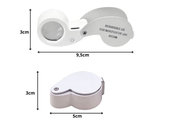 Forstørrelsesglas 60x med LED/UV, genopladeligt USB-C, sølv