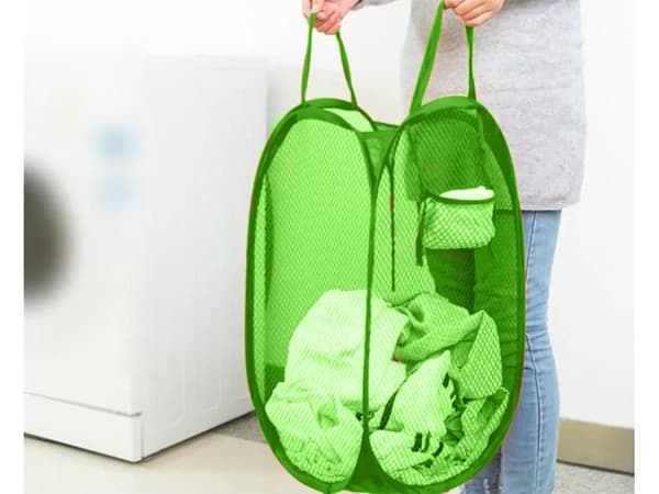 Sammenfoldelig vasketøjskurv i mesh 65 L grøn 67x38x38 cm
