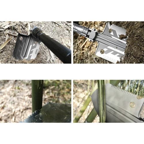 Sammenklappelig multiværktøjsskuffespade 16-i-1 med 2 nylonetuier, aluminium/rustfrit