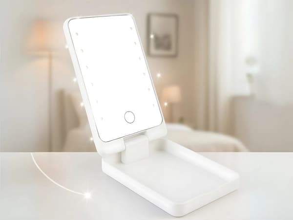 LED-makeupspejl foldbart med belysning 16x9 cm genopladelig blandet farve