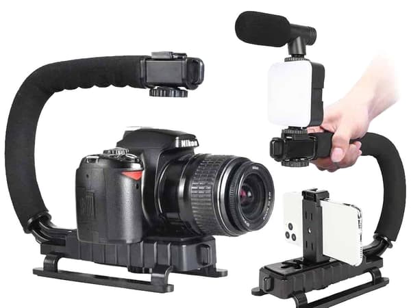 Vlog-kit til smartphone stativ mikrofon LED-lampe Bluetooth-fjern sort