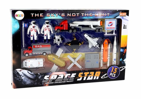 Rymdfigurer leksaksset 2 kosmonauter med raket och rymdfordon 3+