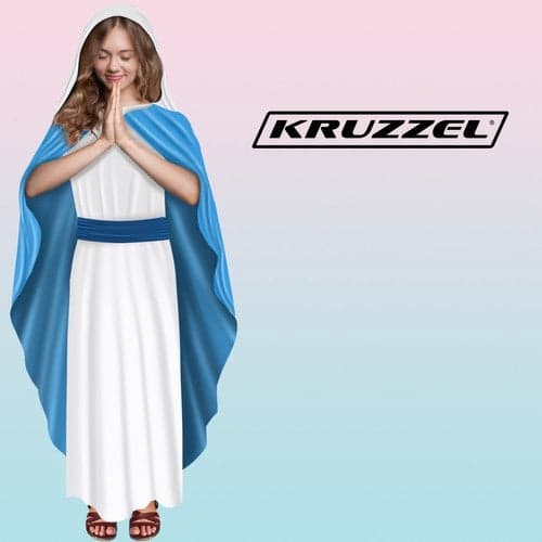 Maria kostym barn vit klänning med blå cape, huvudplagg och bälte