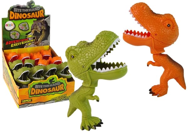 Rörlig T-Rex dinosaurieleksak med bitande käke, grön/orange 14 cm