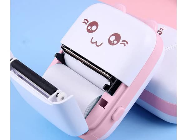 Mini termisk printer Bluetooth 57 mm rosa med papir og USB-C